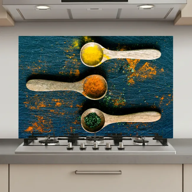 Specerijen - Lepel - Kruiden - Bruin - Geel - Groen keuken achterwand spatscherm klein -3d_website