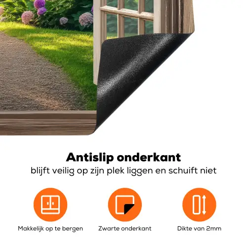 Doorkijk - Tuin - Raam - Hortensia - Bloemen Inductie beschermer vinyl 3mm klein -zzzzzzz-td-onderkant