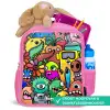 Expressief en druk patroon met monsters Kinderrugzak - Roze middel -inhoud_NL