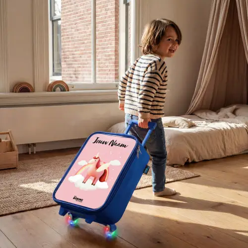 Eenhoorn - Vleugels - Roze - Regenboog Kinderkoffer - Blauw klein -sfeer1