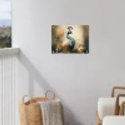Pauw - Pauwenveren - Bloemen - Vogels - Botanisch tuinposter los doek klein -sfeer8