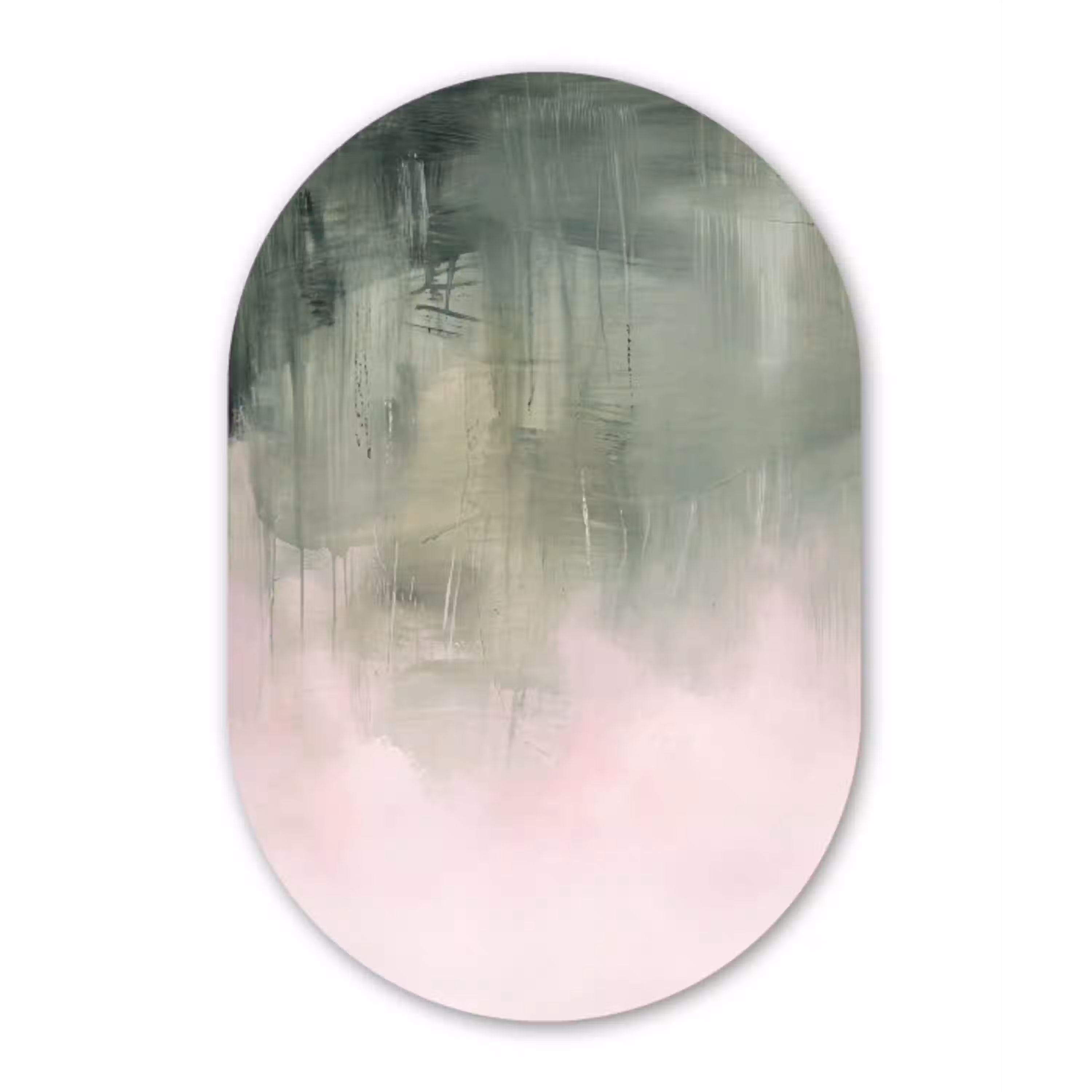 Kunst - Abstract - Modern - Groen - Roze Wandcirkel Ovaal Aluminium middel -3d