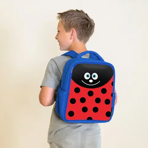 Dierenportret - Lieveheersbeestje - rood Kinderrugzak - Blauw middel -sfeer2