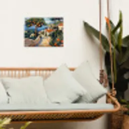 Huizen - Mozaïek - Sinaasappelbomen - Zee tuinposter los doek klein -sfeer7