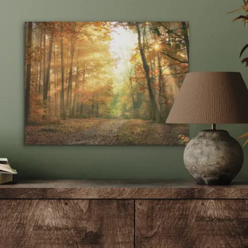 Bos - Herfst - Zon - Landschap - Natuur - Bomen - Bladeren PET vilt klein -sfeer2