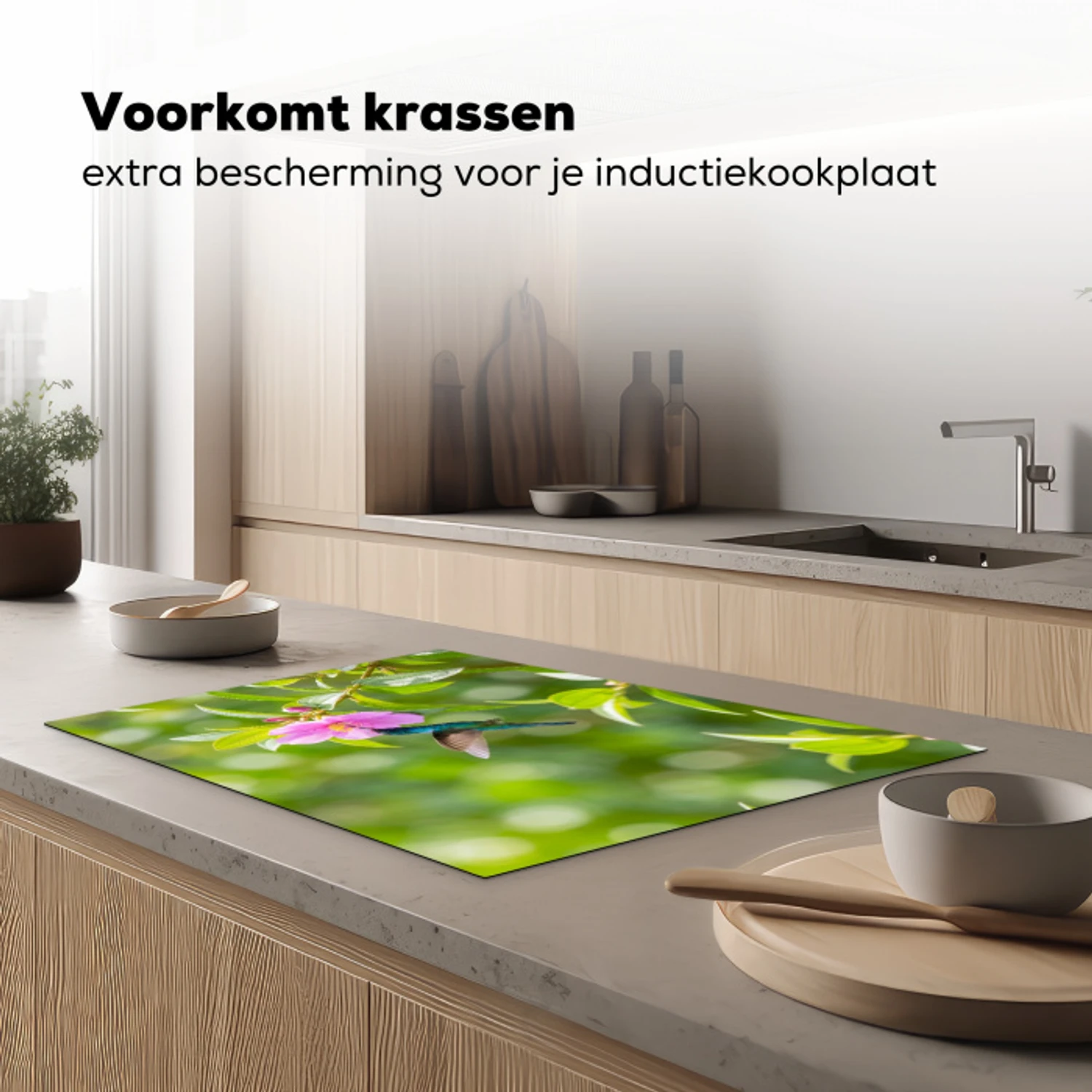 Kolibrie - Bloem - Natuur - Groen Inductie beschermer vinyl 3mm klein -sfeer1