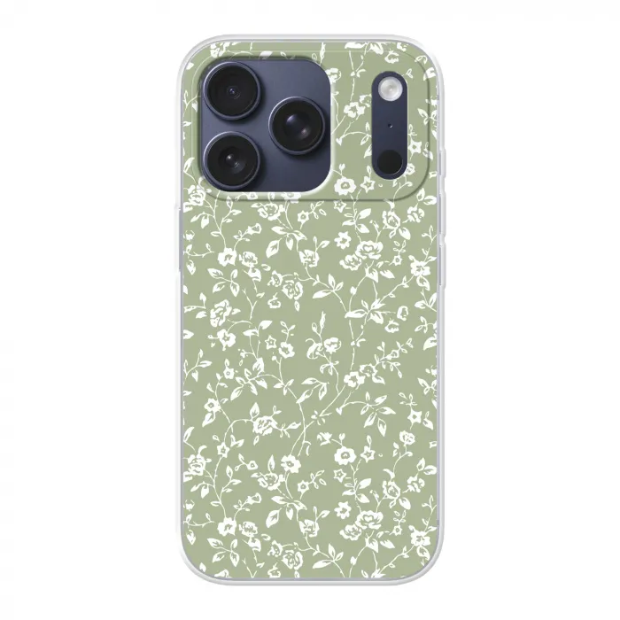 Bloemen - Print - Groen - Wit Telefoonhoesje iPhone 17 Pro klein -3d