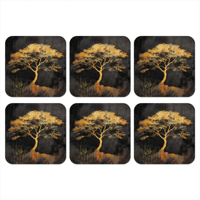Boom - Schilderij - Goud - Abstract onderzetter kurk middel -3d
