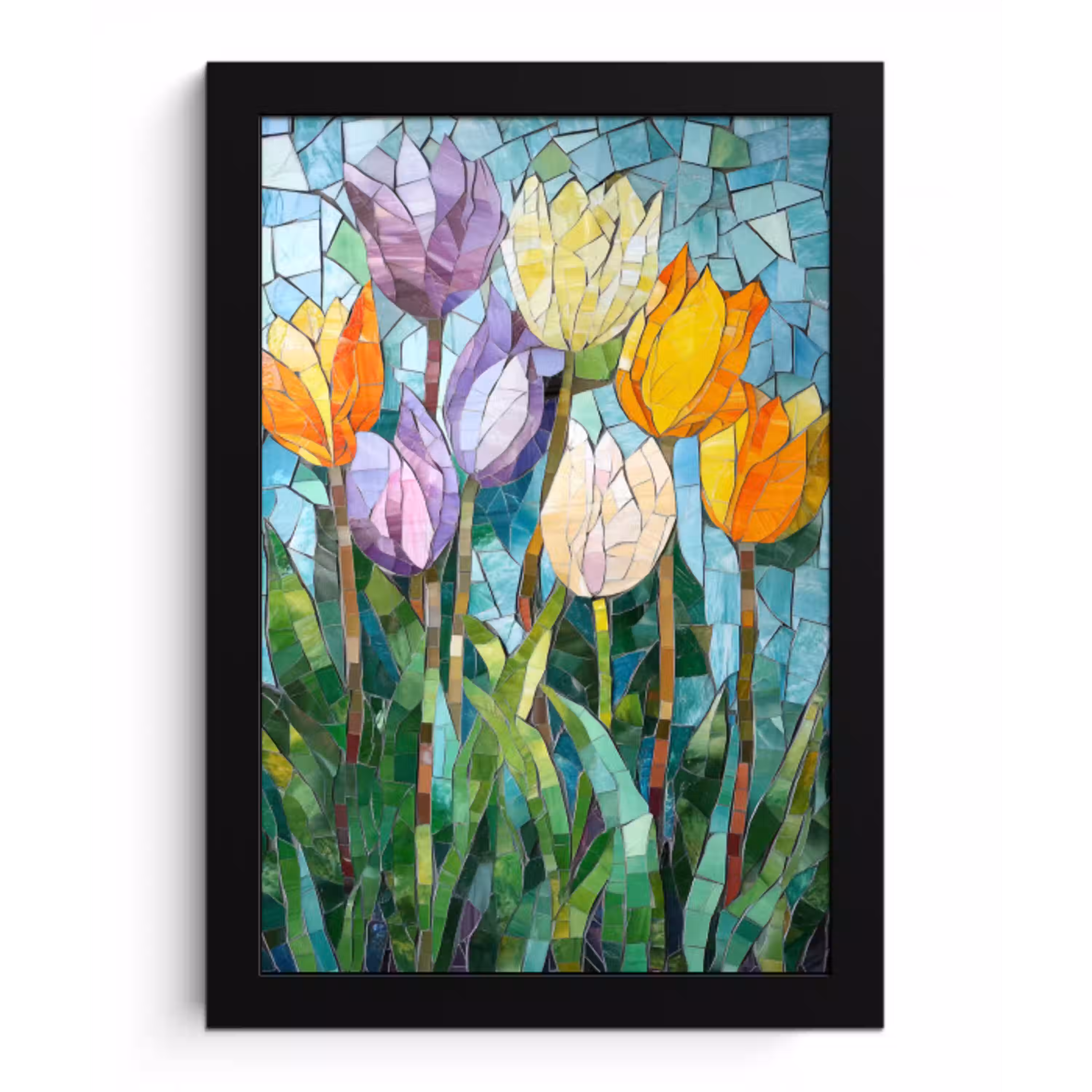 Mozaïek - Veld - Tulpen - Kleurrijk fotolijst zwart zonder passe partout klein -3d