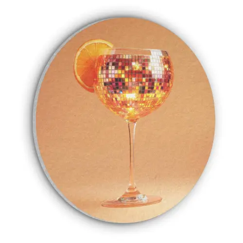 Drank - Oranje - Glitter - Disco Akoestische PET Vilt - Rond klein -3d