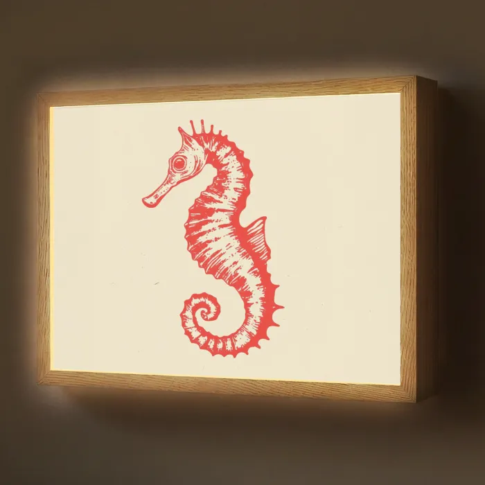 Zeepaardje - Rood - Fijne details Light Box met batterij (Wandlamp) middel -z3d_website