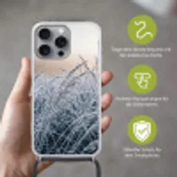 Rijp - Gras - Kristallen - Winter - Minimalistisch Hoesje iPhone 16 Pro Max met koord klein -sfeer2_DE