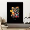 Kat in tropische street art stijl canvas 2cm klein -sfeer6