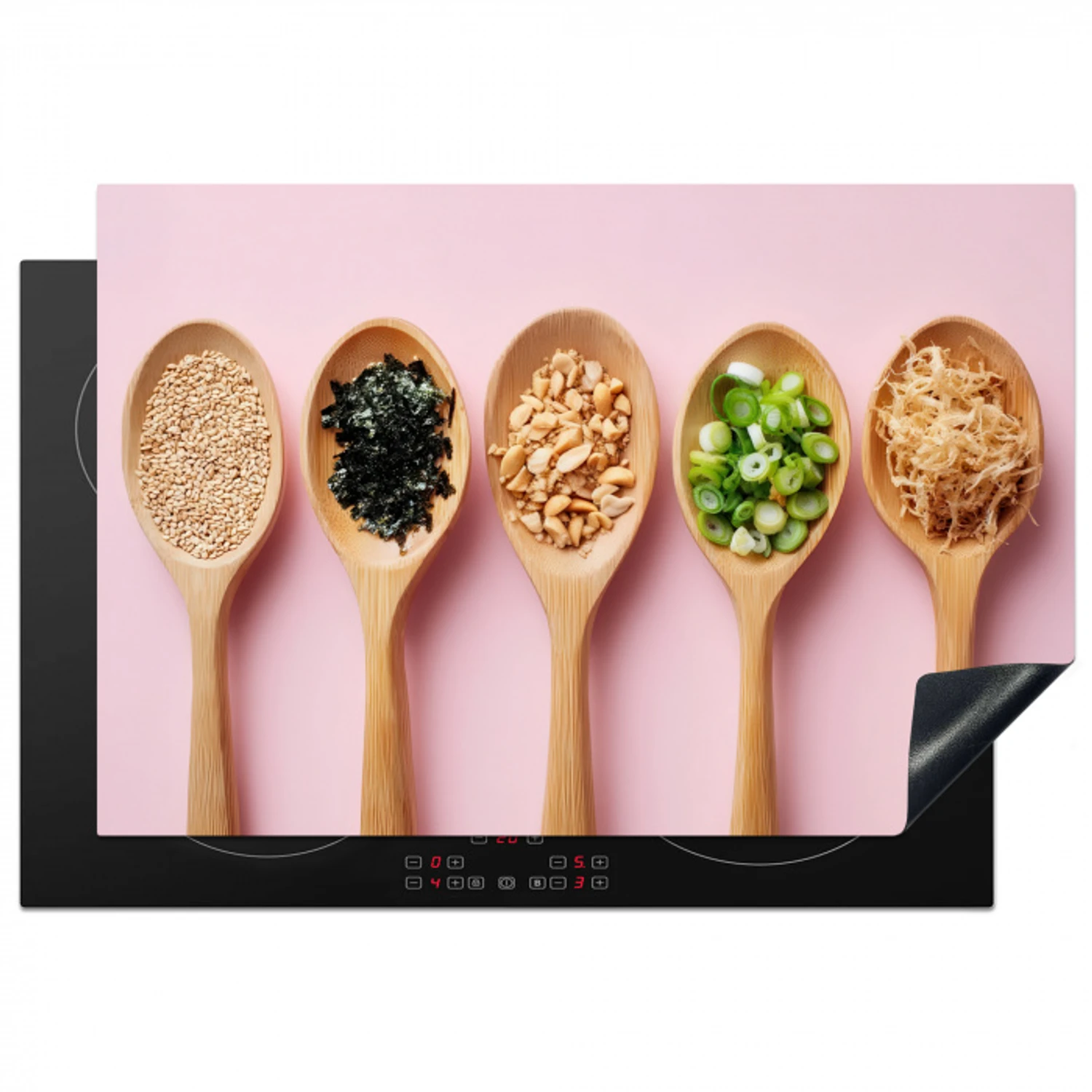 Ingrediënten - Lepels - Hout - Roze Inductie beschermer vinyl 3mm klein -3d