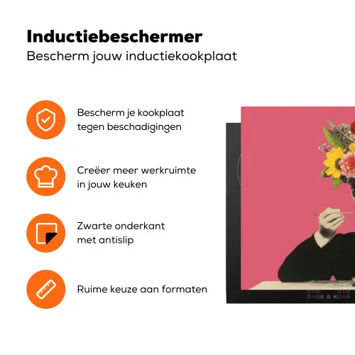 Meisje - Kopje - Bloemen - Roze Inductie beschermer vinyl 3mm klein -zzzzzzz-td-ups