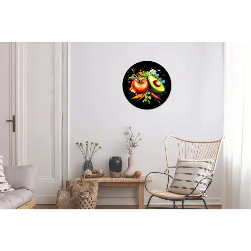 Tomaat - Avocado - Peper - Graffiti - Verf - Modern Wandcirkel aluminium klein -woonkamer