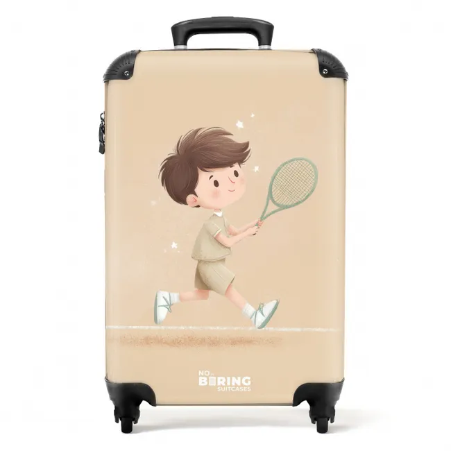 Jongen speelt tennis op zandkleurige achtergrond NBS - Handbagage koffer - Volwassenen Unisex middel -productfoto_recht