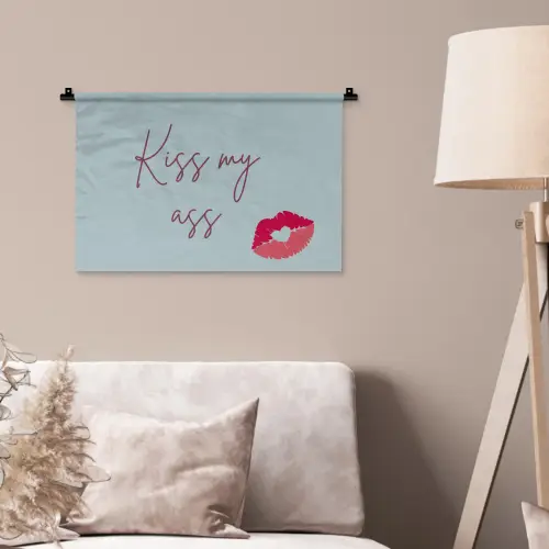 Kiss my ass - Lip - Blauw Wandkleed katoen klein -sfeer4