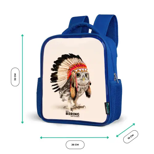 Uil als Indiaan Kinderrugzak - Blauw middel -productfoto_formaten