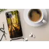 Zon - Bomen - Bos - Landschap Hoesje iPhone 12 Pro met koord klein -oordop
