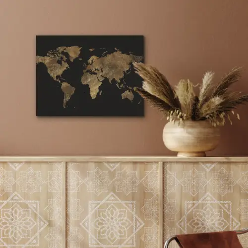 Wereldkaart - Goud - Luxe - Aarde - Zwart PET vilt klein -sfeer4