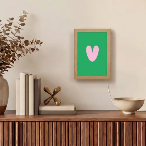 Groen - Hart - Minimalistisch - Valentijn Light Box met kabel (Tafellamp) klein -sfeer2