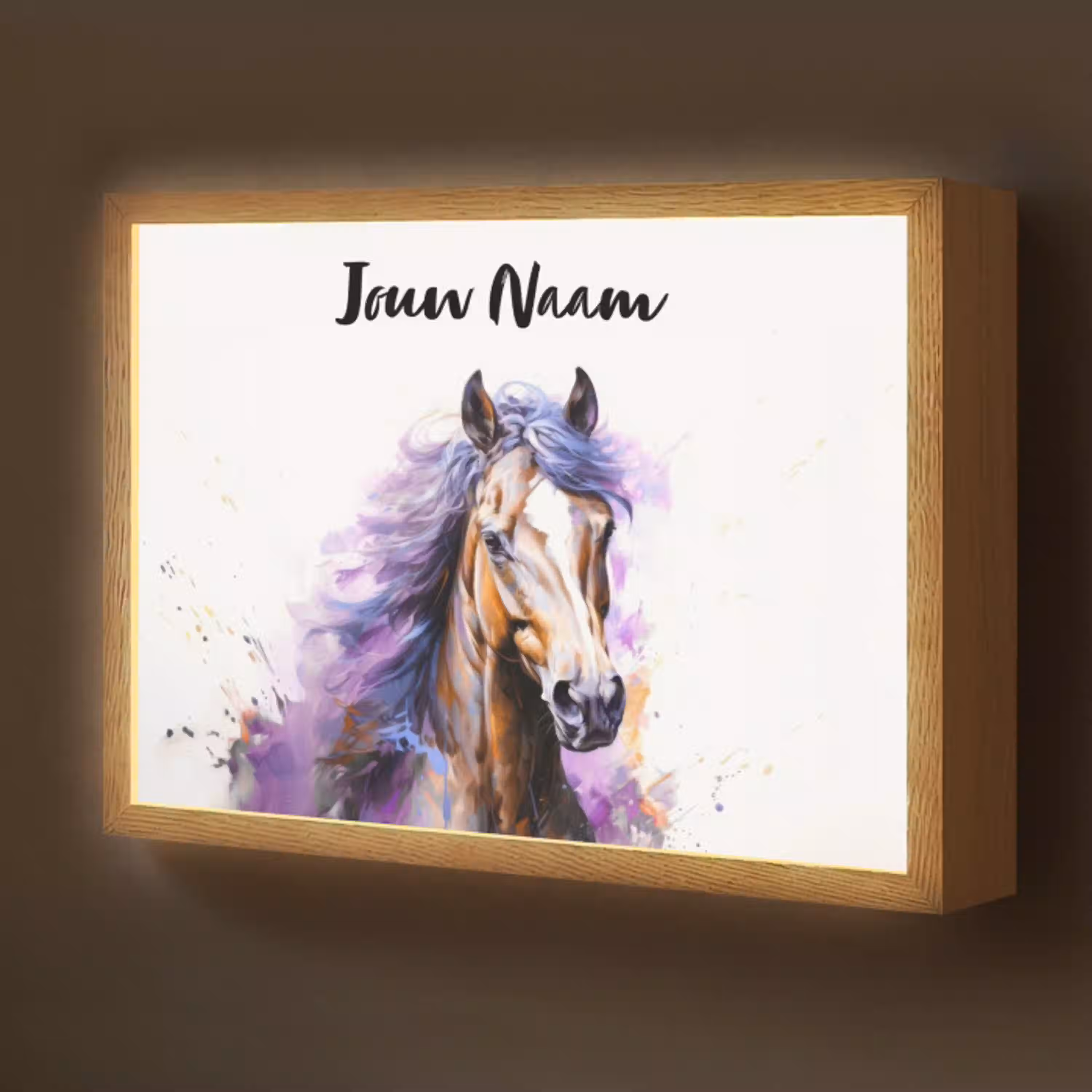 Paard - Dieren - Meiden - Paars - Bruin Light Box met batterij (Wandlamp kind) middel -z3d_website
