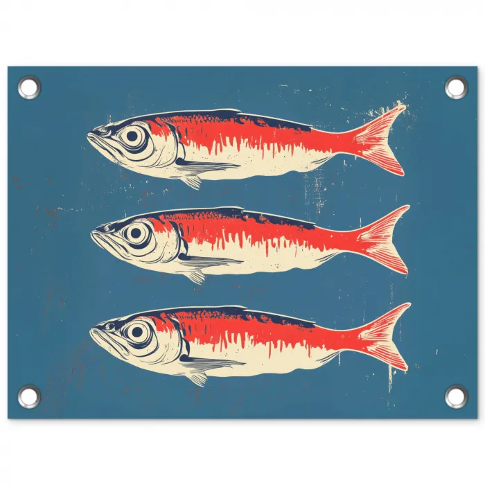 Vissen - Rood - Blauw tuinposter los doek klein -3d