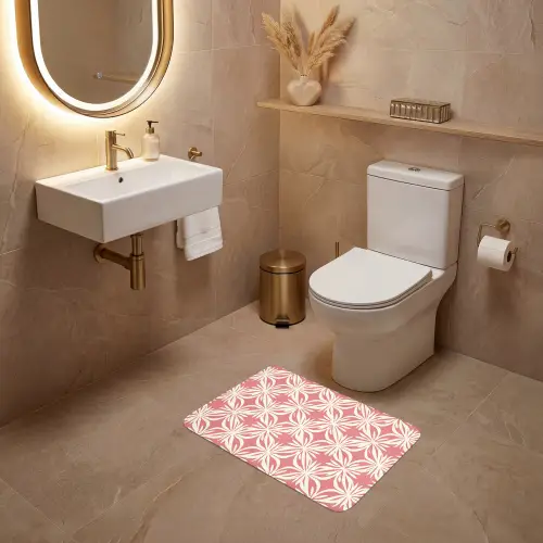 Roze - Bloemenmotief - Wit - Modern WCmat klein 1009 -sfeer3