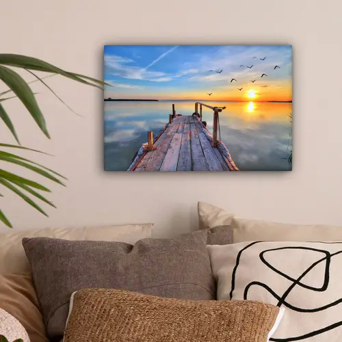 Water - Steiger - Vogels - Zonsondergang - Horizon canvas 2cm klein -sfeer1