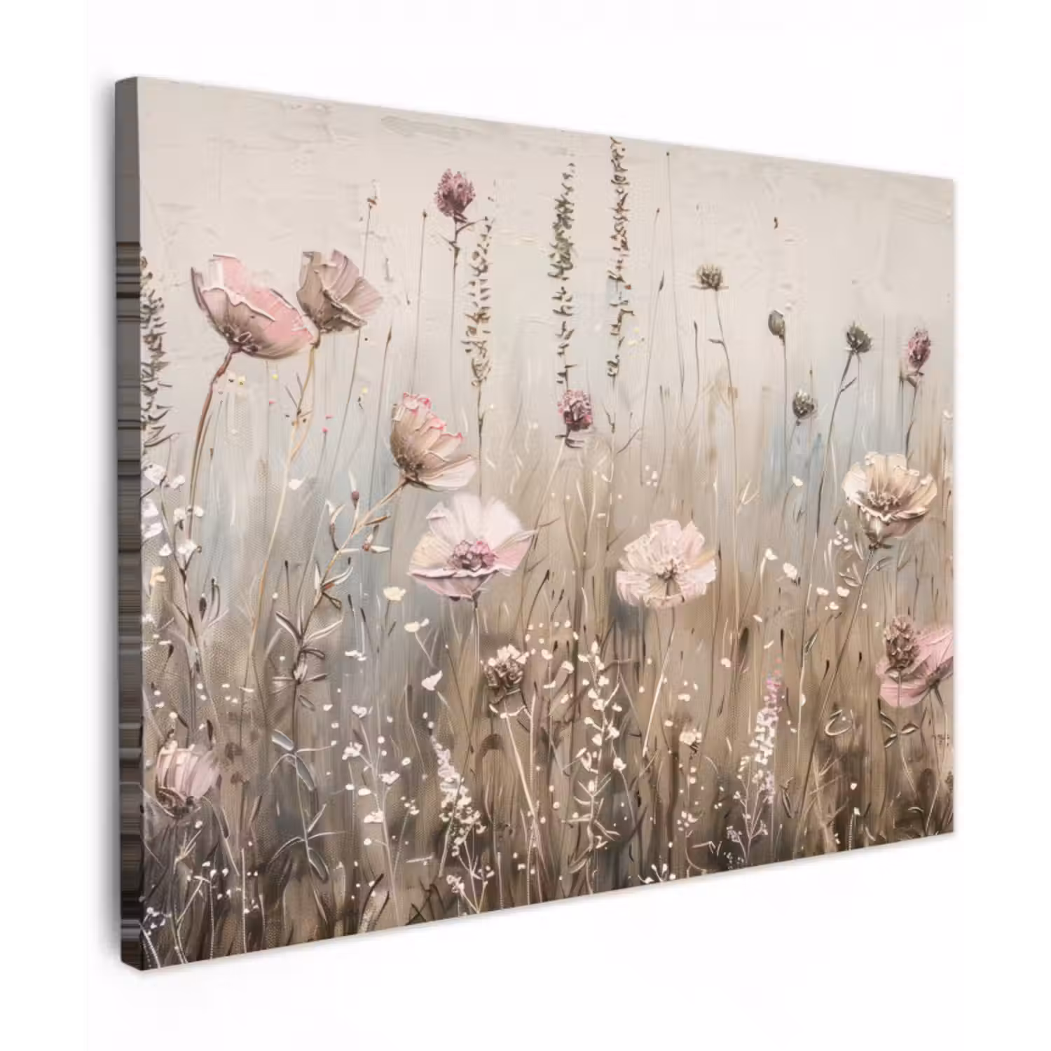 Tableau sur toile - Fleurs - Rose - Moderne - Beige