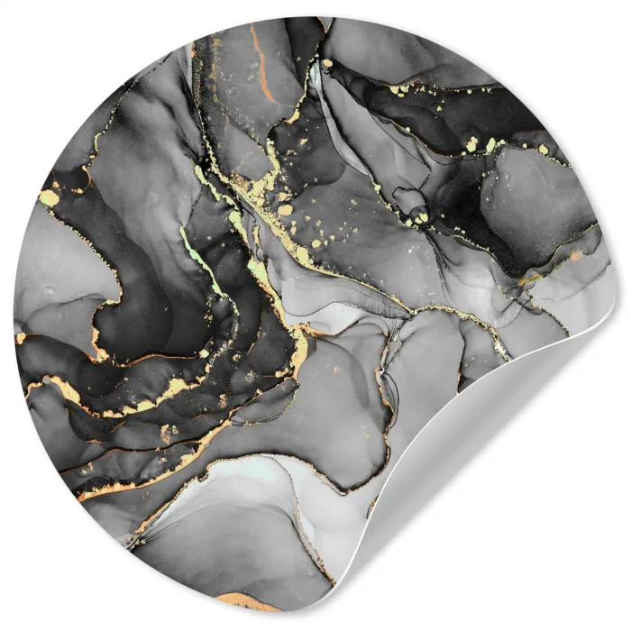 Marmer - Zwart - Goud - Grijs Wandcirkel behangsticker klein -3d