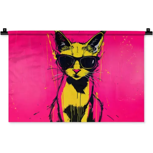 Kat - Art - Zonnebril - Roze Wandkleed katoen klein -zz3d
