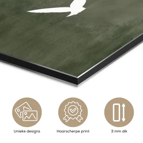Japandi - Vogel - Groen aluminium wit klein -closeup_NL