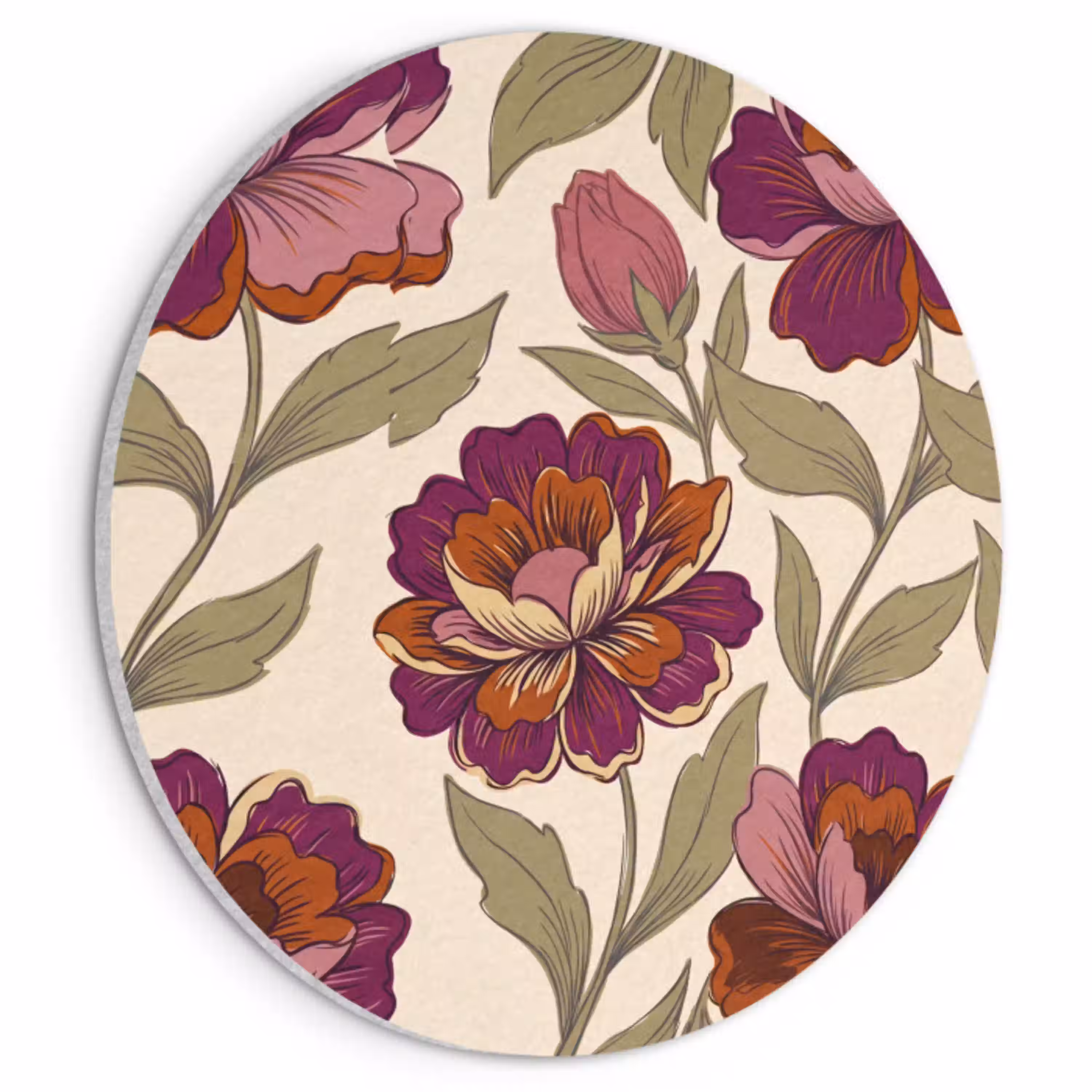 Bloemen - Patroon - Natuur - Modern - Paars Akoestische PET Vilt - Rond klein -3d