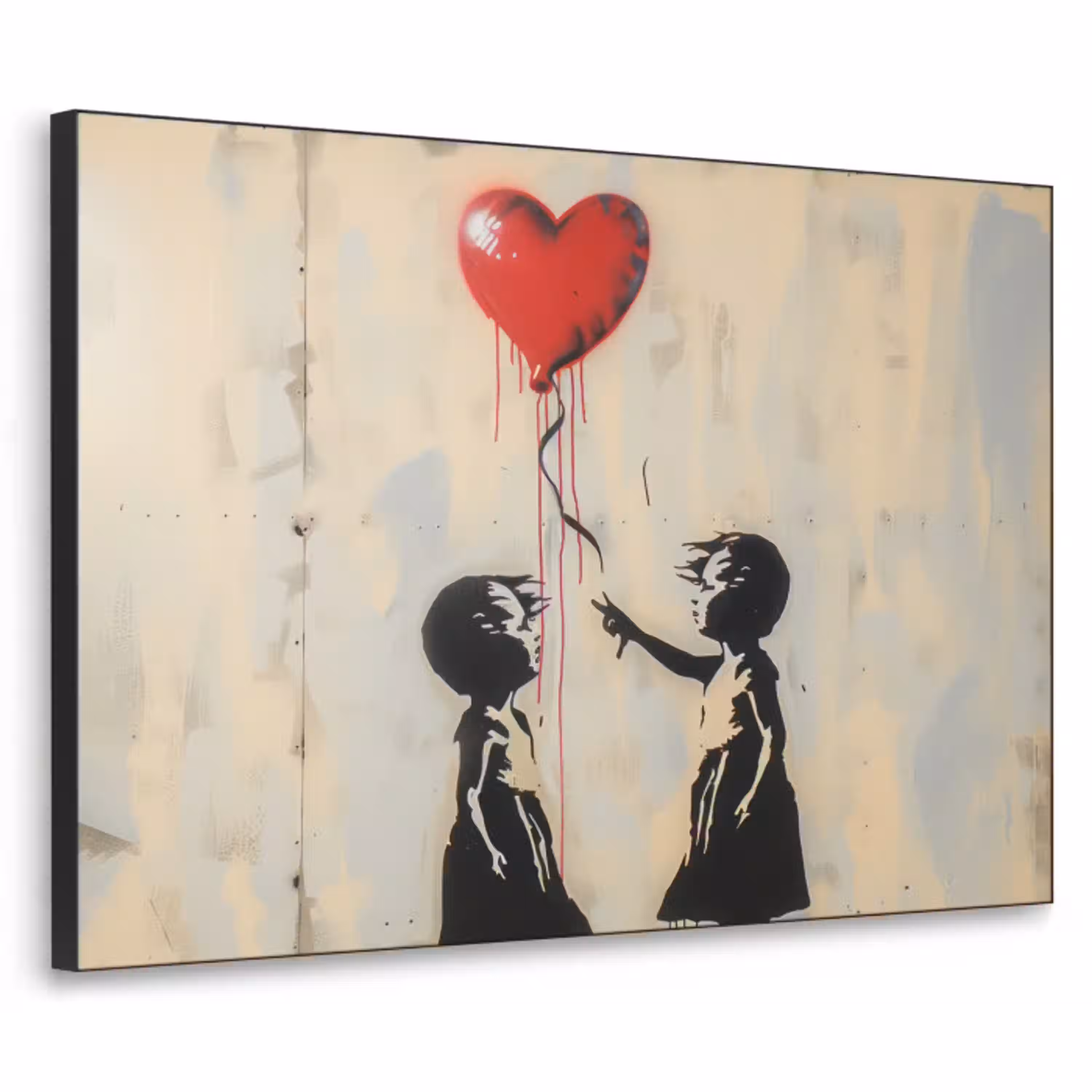 Street art - Banksy - Ballon - Graffiti - Hart Textielframe zwart klein -3d