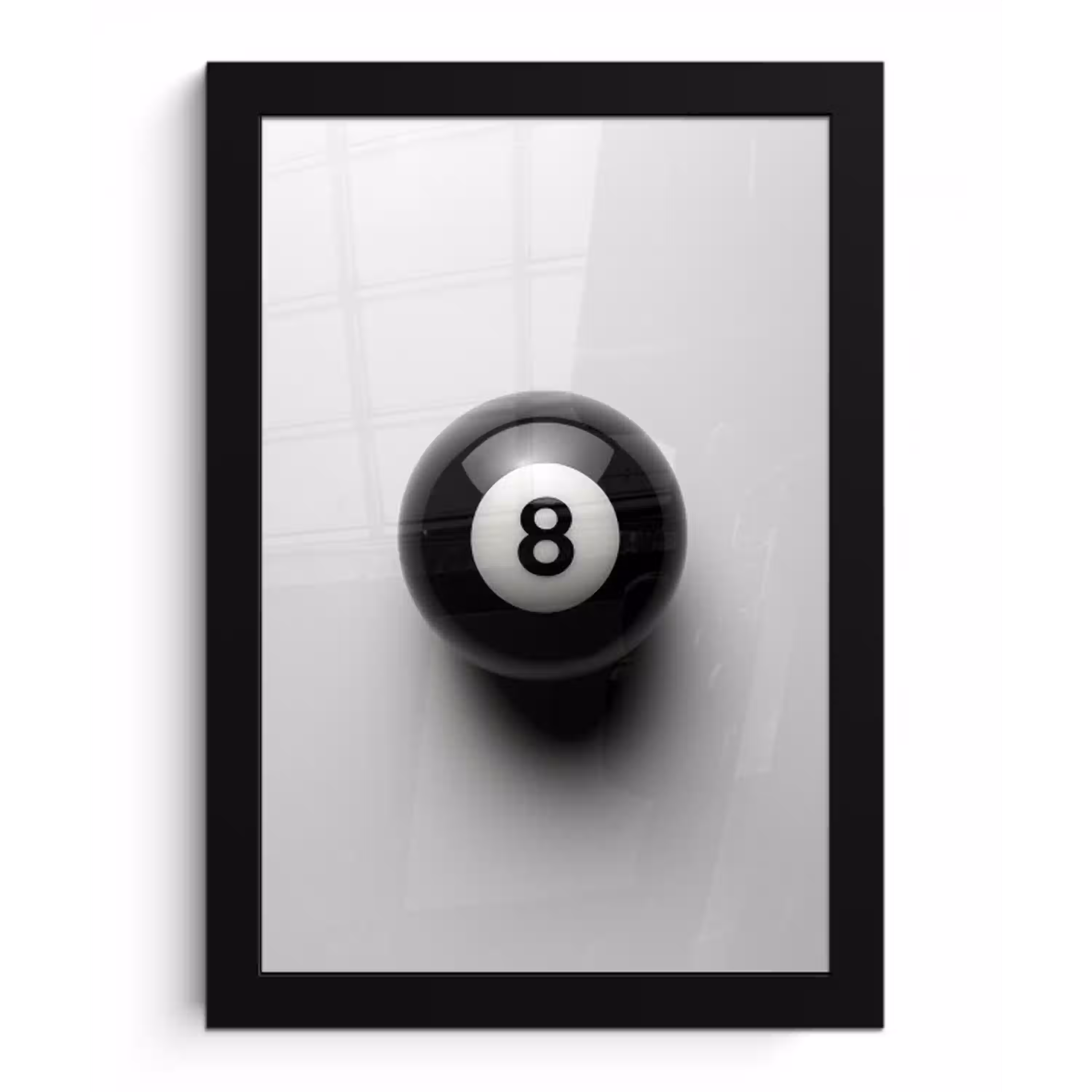 Biljartbal - Getal - Acht - Wit fotolijst zwart zonder passe partout klein -3d