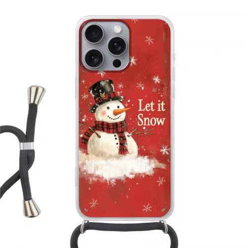 Sneeuwpret - Winter - Sneeuwpop Hoesje iPhone 16 Pro Max met koord klein -3d