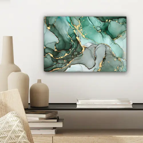 Goud - Marmer - Groen - Luxe - Marmerlook - Grijs canvas 2cm klein -sfeer6