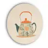 Oranje - Theepot - Bloemen - Bladeren Akoestische PET Vilt - Rond klein -3d