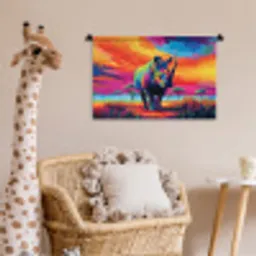 Neushoorn - Zonsondergang - Savanna - Kleurrijk Wandkleed katoen klein -wsfeer5_kind
