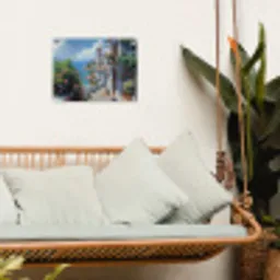Huizen - Zee - Bomen - Bloemen tuinposter los doek klein -sfeer7