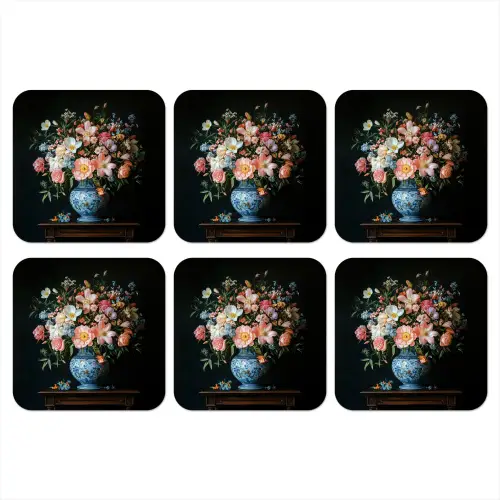 Roze - Bloemen - Vaas - Kleuren onderzetter kurk middel -3d