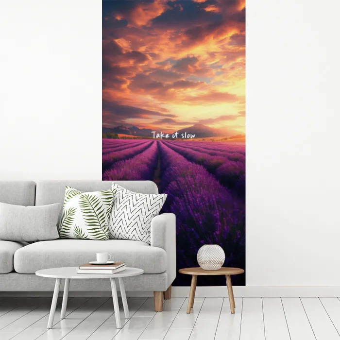 Lavendelveld - Quote - Zonsondergang fotobehang vinyl groot -woonkamer