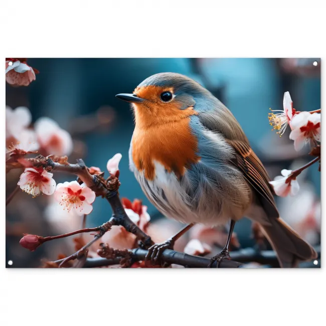 Tuinposter - Roodborstje tussen de Bloesems