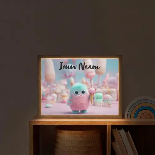 Monster - Pastel - Roze - Snoep Light Box met batterij (Wandlamp kind) middel -sfeer1_kind