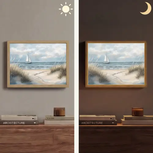 Zee - Zeilboot - Strand - Duinen - Vintage Light Box met batterij (Wandlamp) middel -sfeer3