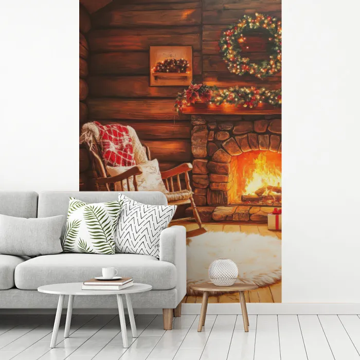 Winter - Kerst - Huis - Openhaard fotobehang vinyl groot -woonkamer