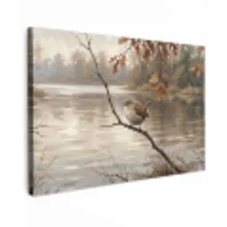 Winterkoninkje - Tak - Rivier - Natuur - Sfeervol canvas 2cm klein -z3d