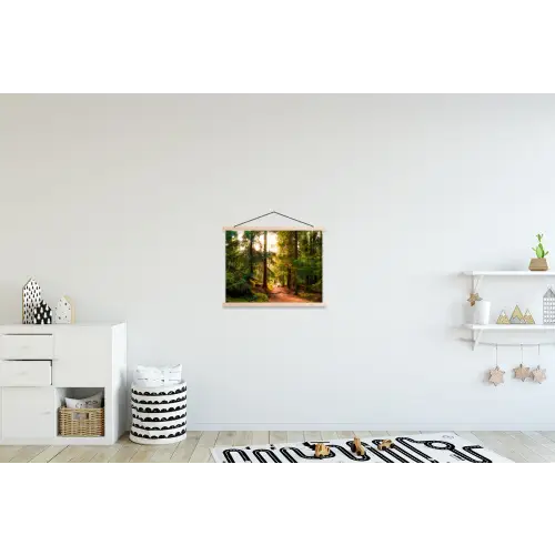 Bos - Pad - Bomen - Groen - Zon - Natuur textielposter latten blank klein -kinderkamer